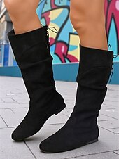 levne Slouch Boots-Dámské černé kozačky z imitace semiše s nastavitelným šněrováním – stylová a pohodlná obuv pro každodenní nošení i neformální vycházky