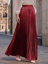 ieftine Fuste de șifon-Pentru femei Fustă Fusta lunga Modă Lung Maxi Talie Înaltă Fuste Mată Zdrobit Plisată Sidefat Micro-elastic Zilnic Concediu Măr Verde Caisă Roșu Vin Roz mov Primăvară, toamnă, iarnă, vară Poliester