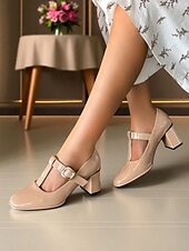 abordables Années 1950-Femmes Chaussures à Talons Rétro Mary Jane Soirée Travail Quotidien Boucle Talon épais Bout carré Élégant ancien PU Boucle Amande Noir Rouge Bordeaux
