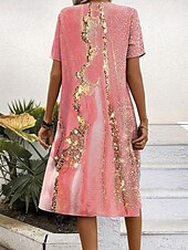preiswerte Kunst &amp; Design Kleid-Damen Midikleid Shiftkleid A Linie Kleid Sommerkleid Elegant Urlaub Lässig Normale Passform Grafik Marmor Kurzarm Rundhalsausschnitt Rosa Blau Grün Sommer Frühling