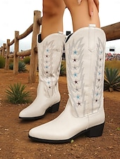 cheap Cowboy &amp; Western Boots-Women&#039;s Brown Western Cowboy Boots with Star Embroidery - Comfortable Block Heel Ankle Boots for Country Music Festivals, Outdoor Events, and Everyday Wear