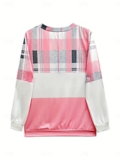 preiswerte Streifen- und geometrische Oberteile-Damen Pullover Sweatshirt Sweatshirts mit Reißverschluss Grafik Karomuster Mode Lässig Langarm Rundhalsausschnitt Normale Oberteile Straße Alltagskleidung Reißverschluss Druck Rosa Herbst Winter