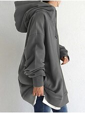cheap Hoodie Jacket-Women&#039;s Casual Jacket Hoodie Jacket Comfortable Breathable Zipper Pocket Casual Plain Street Casual Daily Wear Zipper Long Hooded Regular Fit Long Sleeve Outerwear Black Red Khaki Spring Fall