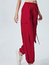 abordables pantalon cargo femme-Femmes Pantalons Cargo Slacks Streetwear Occasionnel Longueur complète Naturel Uni Avec Poches Conception à cordon élastique Doux Tenue quotidienne Week-end Noir Rouge Fuchsia Gris argenté Automne