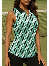 preiswerte Damenbluse-Damen Geometrisch Sporthemd Golf-Poloshirt Tennis Shirt Ärmellos Reißverschluss UPF50+ UV-beständig Hohe Elastizität Feuchtigkeitsableitend Atmungsaktiv Tennis Golfspiel Pickleball Umlegekragen