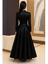 preiswerte Smokingkleider-Smokingkleid A-Linie Formell Hochzeitsgast Kentucky Derby Satin Pailletten Elegant Glitzernd Langarm Knöchellänge Peak Revers