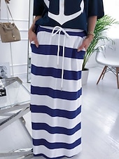 ieftine Rochie cu dungi și geometrică-Pentru femei Set de rochii Rochii Tricou Casual Dunga Cordon Imprimeu Rochie Maxi Manșon scurt De Pe Umăr În aer liber Zilnic Alb Albastru piscină Vară Primăvară Fit regulat