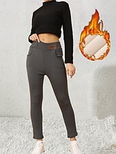 abordables Leggings forrados de forro polar-Mujer Talla EU / US Medias Elegante Ropa Deportiva Longitud total Tiro Alto Color sólido De Punto Básico Confortable Suave Cómodo Microelástico Deporte Casual Diario Gris oscuro Invierno Delgado