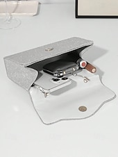 abordables Bolsos de mano y de noche-Bolso de mano para mujer con purpurina plateada y asa de diamantes de imitación: elegante bolso de noche para fiestas, bodas y cócteles.