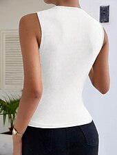 preiswerte Damen Einfache Oberteile-Damen T Shirt Einfach Mode Modern Ärmellos Hoher Ausschnitt Normale Oberteile Täglich Schwarz Weiß Beige Sommer