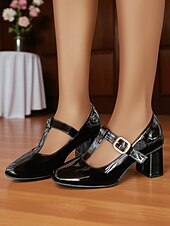 abordables Années 1950-Femmes Chaussures à Talons Rétro Mary Jane Soirée Travail Quotidien Boucle Talon épais Bout carré Élégant ancien PU Boucle Amande Noir Rouge Bordeaux