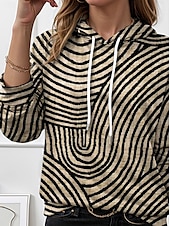 voordelige Gestreepte en Geometrische Tops-Dames Trui met capuchon Sweatshirt Grafisch Geometrisch Gestreept Elegant Warm Actief Lange mouw Capuchon Normale tops Straat Dagelijks gebruik Casual Afdrukken Bruin Lente Herfst Winter