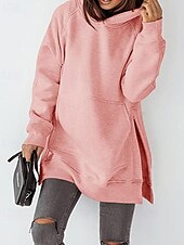 billige Enkle topper-Dame Pullover hettegenser-genser عادي Gatemote Fritid Langermet Med hette Vanlige topper Gate Ferie Lomme Svart Rosa Vin Beige Lyseblå Vinter