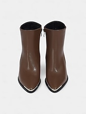 Недорогие Ботильоны-Женские коричневые ботильоны с острым носком из искусственной кожи – ботильоны в стиле вестерн на среднем каблуке с металлическим носком и молнией сбоку, повседневная осенняя обувь для городского уличного стиля и офисных нарядов