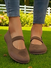 olcso Női lapos sarkú cipők-női széles orrú, flyknit Mary Jane lapos sarkú cipő – kényelmes, lélegző, hétköznapi viseletre, kerti sétákra és hosszú állásidőre