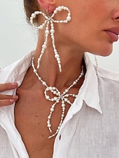 economico Collana da donna-Set di collana con fiocco di perle e orecchini pendenti da donna: eleganti gioielli di tendenza per feste di moda e cocktail party