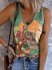 abordables Débardeur Boho-Femmes Débardeur caraco Graphique ancien Élégant Ethnique Sans manches Col en V Hauts Réguliers Quotidien Imprimé Rouge Bleu Vert Beige Été Printemps