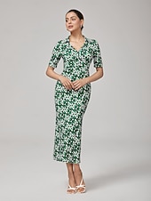economico Abiti floreali-Per donna Femminile Vestito Casual Abito Midi Eco Green sabbia calda Blu Manica Corta Geometrico Estate Scollo a V Stampa XS S M