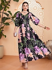 economico Lunghezza del pavimento-Linea ad A Abito da cerimonia per signora Elegante Scollo a V Lunghezza al pavimento Chiffon Mezza Manica con Fascia / Nastro Pieghe Fiore 2025
