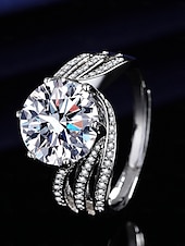 cheap Women&#039;s Rings-Women&#039;s Luxury Silver-Plated Ring with Large Round Cut Zircon and Pave Crystal Detailing - Elegant Statement Jewelry for Parties and Formal Occasions