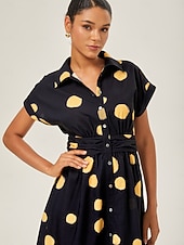 economico Abiti floreali-Per donna Da donna Vestito Casual Nero Manica Corta Pois Estate Colletto a Camicia Vacanza XS S M