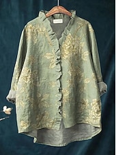 tanie Kwiatowe bluzki-Damskie Koszula Boho Falbana Kwiaty Graficzny Bohema Zabytkowe Elegancki Długi rękaw Zwykłe topy Codzienny Święto Szałwiowy Rumiany róż Brudny róż Fioletowy Fuksja Lato Wiosna Jesień