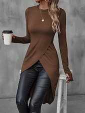 preiswerte Weißes Kleid-Damen Midikleid Etui-Kleid Wickelkleid Lässig Täglich Schlank Einfach Langarm Rundhalsausschnitt Schwarz Braun Sommer Frühling Herbst