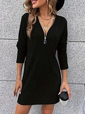 abordables Robes en tricot-Femmes Mini Robe Robe Tricot Robe Décontractée Robe d&#039;Hiver Mode Moderne Quotidien Date Week-end Coupe régulière Uni manche longue Col en V Noir Abricot Printemps Automne Hiver
