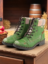 baratos Botas de combate-Botas femininas retrô com cadarço – botas de combate casuais vintage com acabamento em tecido para viagens de outono na fazenda, aventuras ao ar livre e estilo de rua