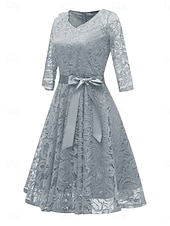 economico Abiti in chiffon-Per donna Abito Midi Abito in Pizzo Abito da Cocktail Abito da invitata a nozze Chiffon Elegante Moda Moderno All&#039;aperto Cocktail party Vestibilità regolare Semplice Manica 3/4 Scollo a V Rosa Vino