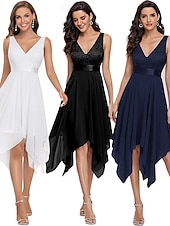 cheap Chiffon Dresses-Women's Mini Dress Cocktail Dress Wedding Guest Dress Chiffon Chiffon Dress Elegant Fashion Modern Outdoor Cocktail Party Regular Fit Plain Sleeveless V Neck Black White Summer Spring