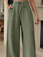 abordables jambe large et taille haute-Femmes Jambe large Slacks Streetwear Occasionnel Longueur complète Naturel Uni Avec Poches Conception à cordon élastique Confortable Rue Tenue quotidienne Week-end Noir Rose Vert Véronèse Bleu Automne