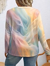 ieftine Tricouri Mărime Plus-Pentru femei Plus Size Topuri Tricou Grafic Abstract Imprimeu Manșon Lung Stil Nautic Casual Zilnic Poliester Toamnă Iarnă Albastru piscină Galben