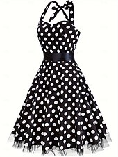 ieftine Rochii-Epocă 1950 rockabilly Lungime Genunchi Rochie Flapper Rochii O rochie de linie Buline Mulată Gâtul halter Pentru femei Halloween Carnaval ziua îndragostiților Petrecere Casual Petrecere ceai Adulți