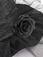 economico Accessori di Halloween-cappello da strega di Halloween da donna con velo a rete e rosa – cappello gotico a punta per feste in maschera, cosplay ed eventi a tema