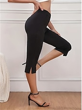 billige Vanlige leggings-Dame Bukser 3/4 strømpebukse Strømpebukser Treningsklær Kalv lengde Naturlig عادي Delt comfy Rumpeløft Midjekontroll Yoga- og dansesko Fritid / hverdag Svart Vår Høst Mager