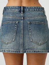 billige Vanlige skjørt-Dame الالتفاف Fritid Mini Mellomhøyt liv Skjørt عادي Lomme Mikroelastisk Feriereise Gate Svart Blå Himmelblå Sommer Denimstoff