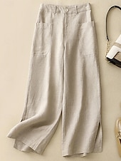 economico Pantaloni in lino e cotone semplici-Per donna Pantaloni in cotone e lino Gamba larga Chinos Vacanza Vintage Moda Lunghezza intera Vita Alta Semplice Tasca Comodità All&#039;aperto Inelastico Vacanza Streetwear Quotidiano Giallo Arancione