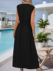 abordables Robe noire-Femmes Robe Midi Robe de Cocktail Robe d&#039;invité de mariage Mousseline de Soie Mode Moderne Extérieur Vacances Coupe régulière Uni Sans manches Col ras du cou Noir Violet Bleu de minuit Été Printemps