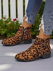 ieftine Botine-Pentru femei Cizme Zilnic Ghete Botine Cataramă Toc Jos Vârf ascuțit Clasic Casual minimalism Piele de Căprioară Imitație Fermoar Leopard Negru Muștar