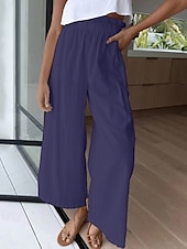 baratos perna larga e cintura alta-Mulheres Perna larga Calças Roupa de rua Casual Comprimento total Natural Tecido Cintura elástica Confortável Feriado Roupa Diária Final de semana clarete Ferrugem Azul marinho Branco Outono Normal