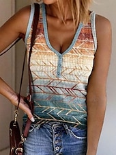 billige Boho tank topp-Dame Camisole Tank Top Grafisk Geometrisk Bohem Årgang Tropisk Ermeløs V-hals Vanlige topper Daglig Trykt mønster Lysegrønn Rød Blå Kakifarget Regnbue Sommer Vår