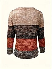 abordables T-shirt rayé et géométrique-Pâques Femmes T-shirt Graphique Plaid ancien Élégant Classique manche longue Col ras du cou Col rond Hauts Réguliers Quotidien Imprimé Rouge Marron Été Printemps Automne