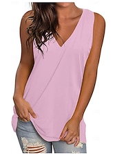 billige Enkel tank topp-Dame Camisole Tank Top Helfarge Stilfull Fritid Ermeløs V-hals Vanlige topper Daglig Svart Hvit Gul Rosa Rød Sommer Vår
