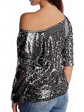 halpa Yksinkertaiset paidat-Naisten Paljetti Kimalteleva Juhla Glitter Paljetti sparkly Tyylikäs Pitkähihainen kylmä olkapää Tavalliset topit Päivittäin Pyhäpäivä Hopea Musta Punastuvan vaaleanpunainen Viini Kulta Kevät Syksy