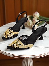 abordables Années 1920-Escarpins à bride arrière en maille à paillettes Art déco pour femmes – Chaussures de soirée à bout pointu inspirées des années 1920 pour mariages, soirées et costumes Gatsby