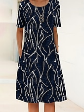 preiswerte Blumenkleid-Damen Midikleid Shiftkleid Sommerkleid Urlaub Lässig Täglich Normale Passform Blumen Grafik Abstrakt Halbarm Rundhalsausschnitt Weiß Blau Himmelblau Hellgrau Sommer Frühling
