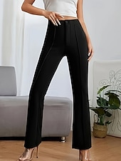 baratos calças sociais femininas-Mulheres Social Perna larga Calças Moda Roupa de rua Comprimento total Cintura Alta Tecido Bolsos Respirabilidade Confortável Rua Roupa Diária Para Noite Preto Azul Marinha Damasco Cinzento Primavera