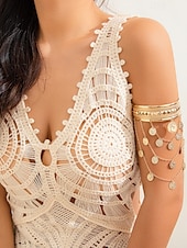 economico Bracciale da donna-Bracciale da donna a strati in oro con ciondoli a forma di foglia - gioiello boho per feste e festival