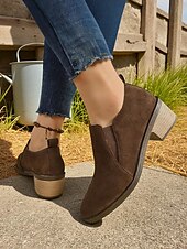 billige Slip-ons og loafers til kvinner-Brune damesko i semsket skinn med lav hæl – komfortabel, avslappet stil for turer utendørs, gårdsbesøk og hverdagsbruk